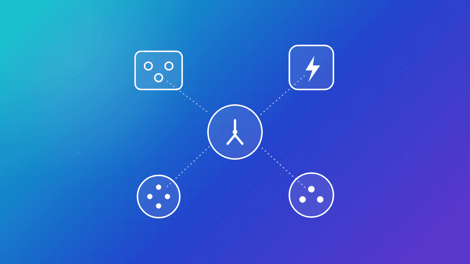 Abstract illustration of multiple charger connector types linking to one central OneCharge platform hub