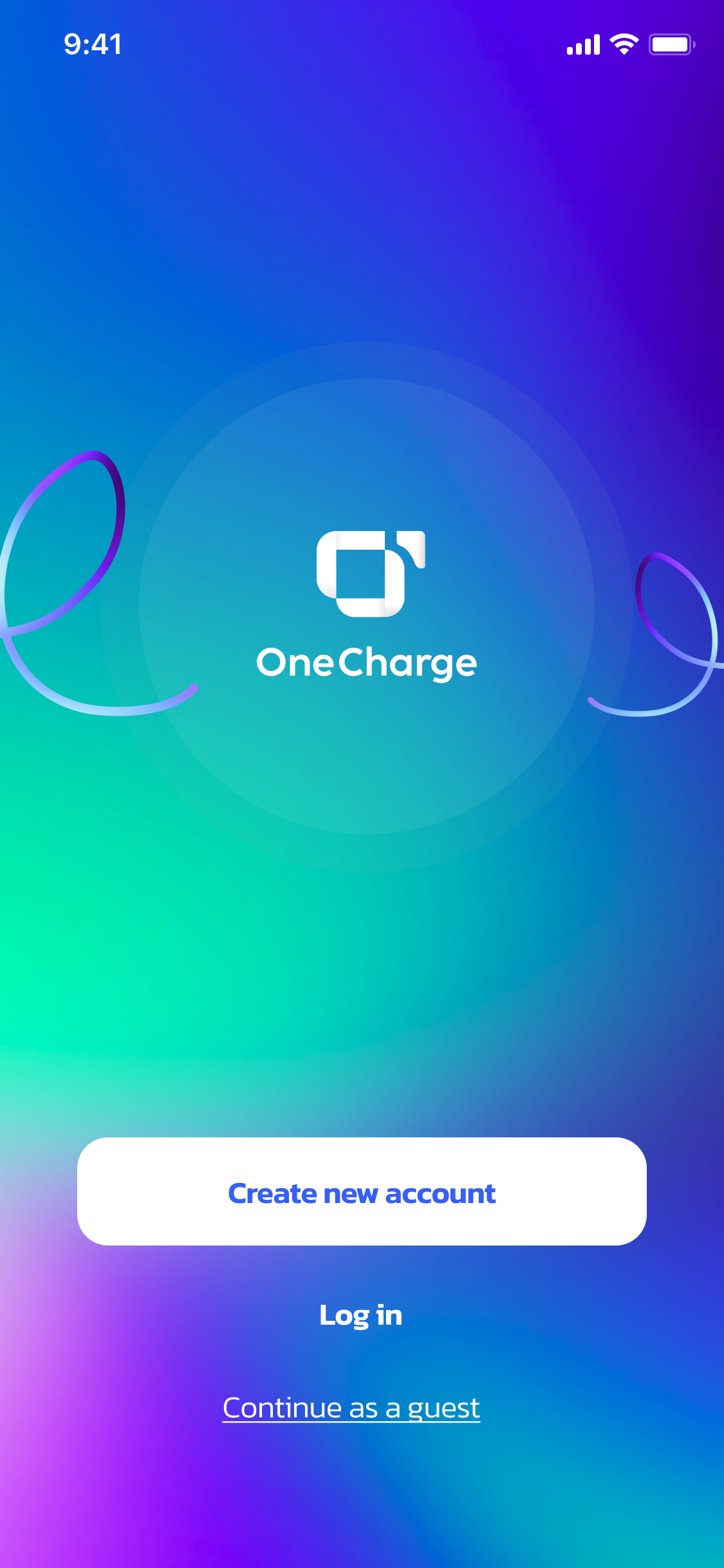OneCharge driver app — create account or log in