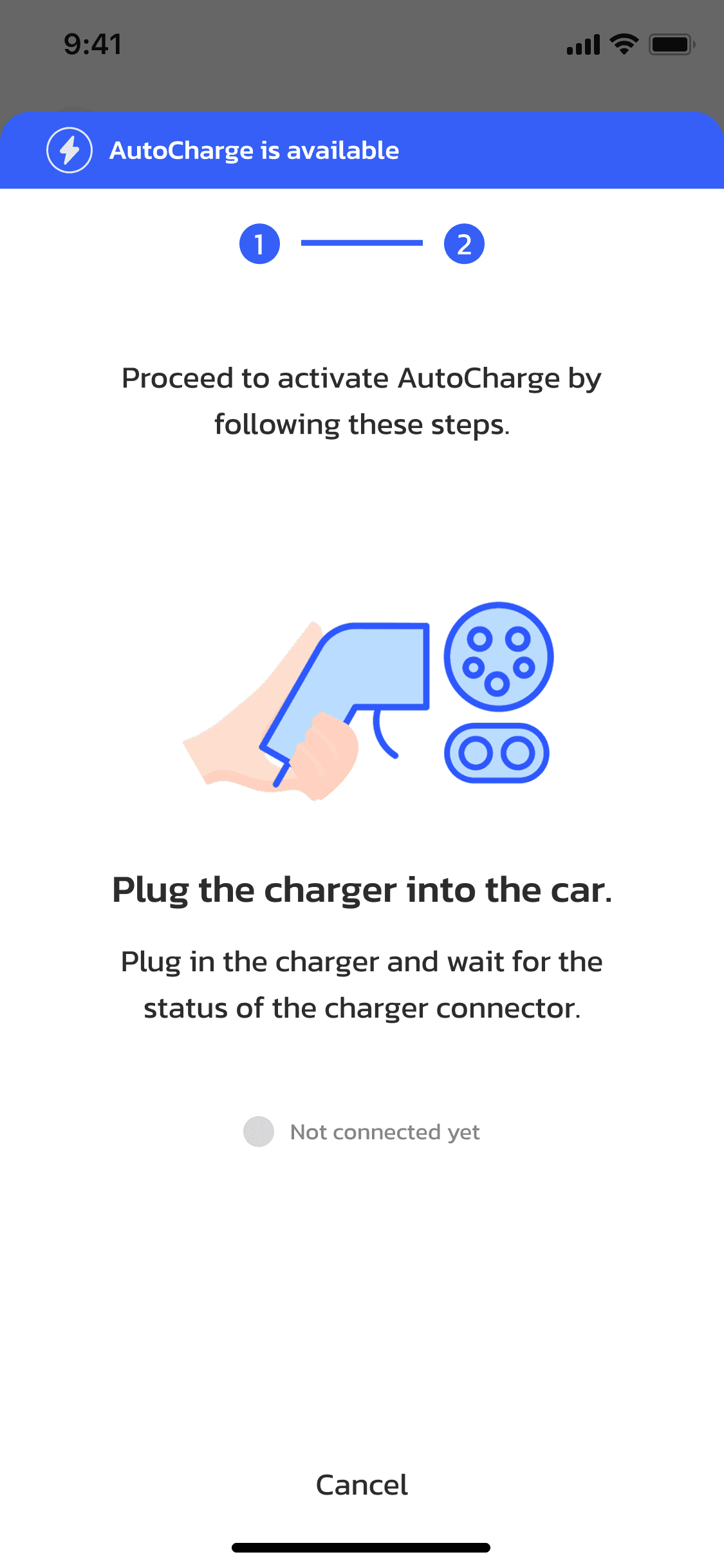 OneCharge driver app — plug the charger back in and wait for the status to update
