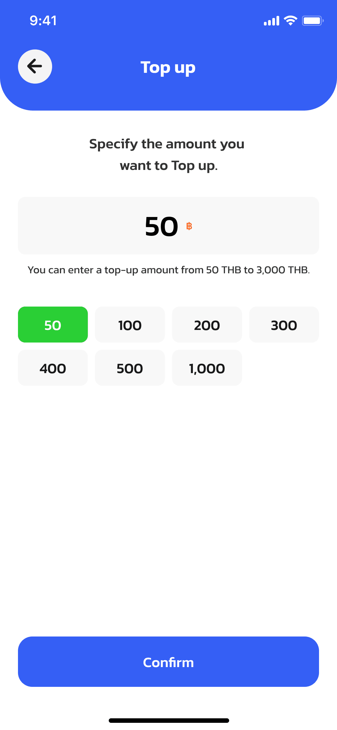 OneCharge driver app — enter the top-up amount
